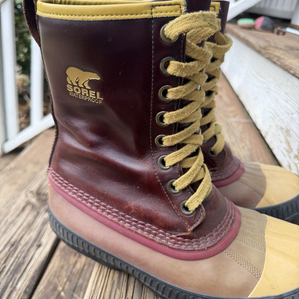 Sorel Men’s 8 Waterproof Duck Boots Brown Leather Rubber Lace Up Winter Snow